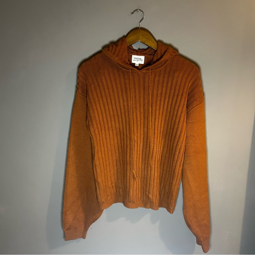 SNDYS Everyday Rust Ribbed Knit Hoodie Sweater Small